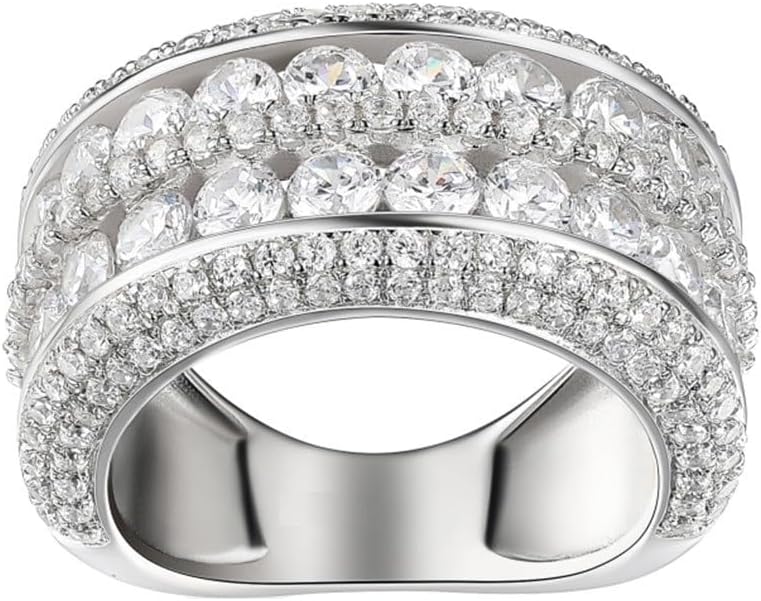 Hsitgexf 2 Rows Round Cut Shiny Full Diamond Ring Cubic Zirconia Cocktail Rings CZ Diamond Ring Eternity Engagement Wedding Band Ring for Women - Image 1